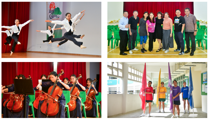 Picture depicts the performances delivered by our students, parents gathering for group photo and our house leaders with their house flags.